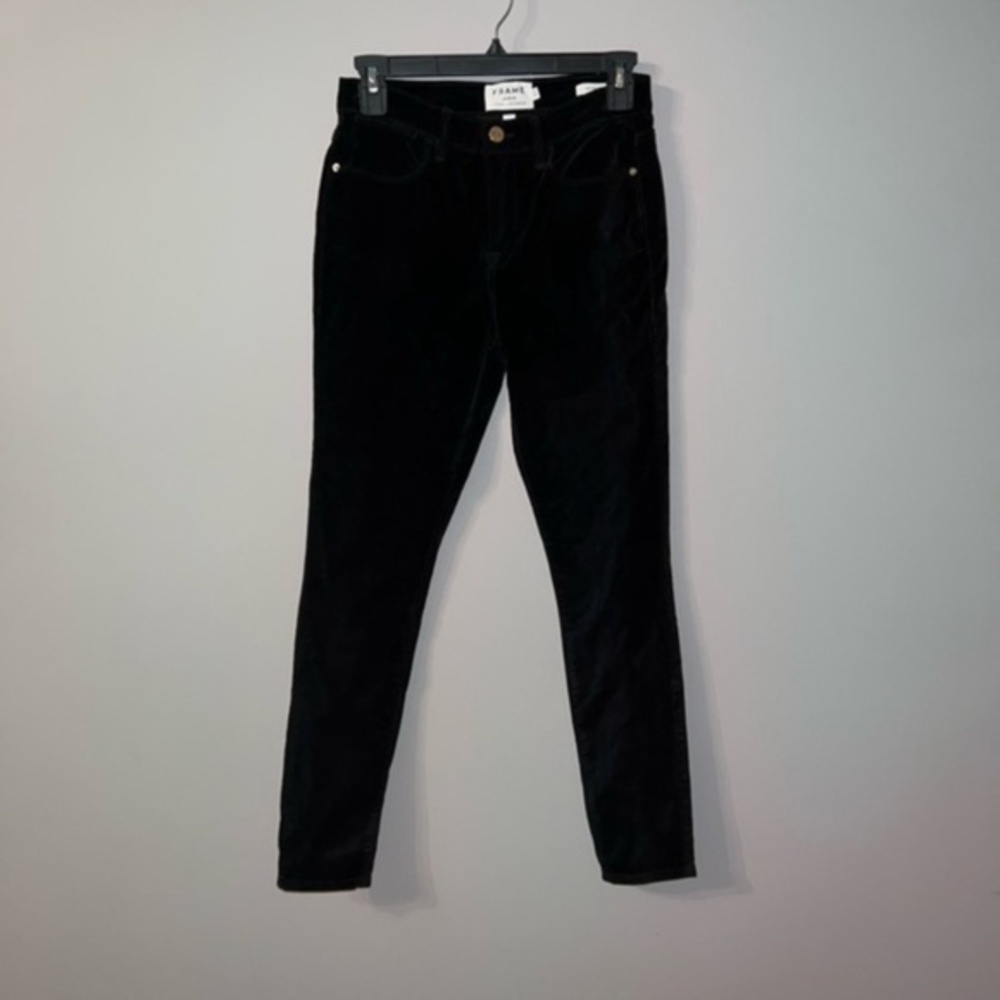 Frame denim velvet black jeans 25 le high skinny